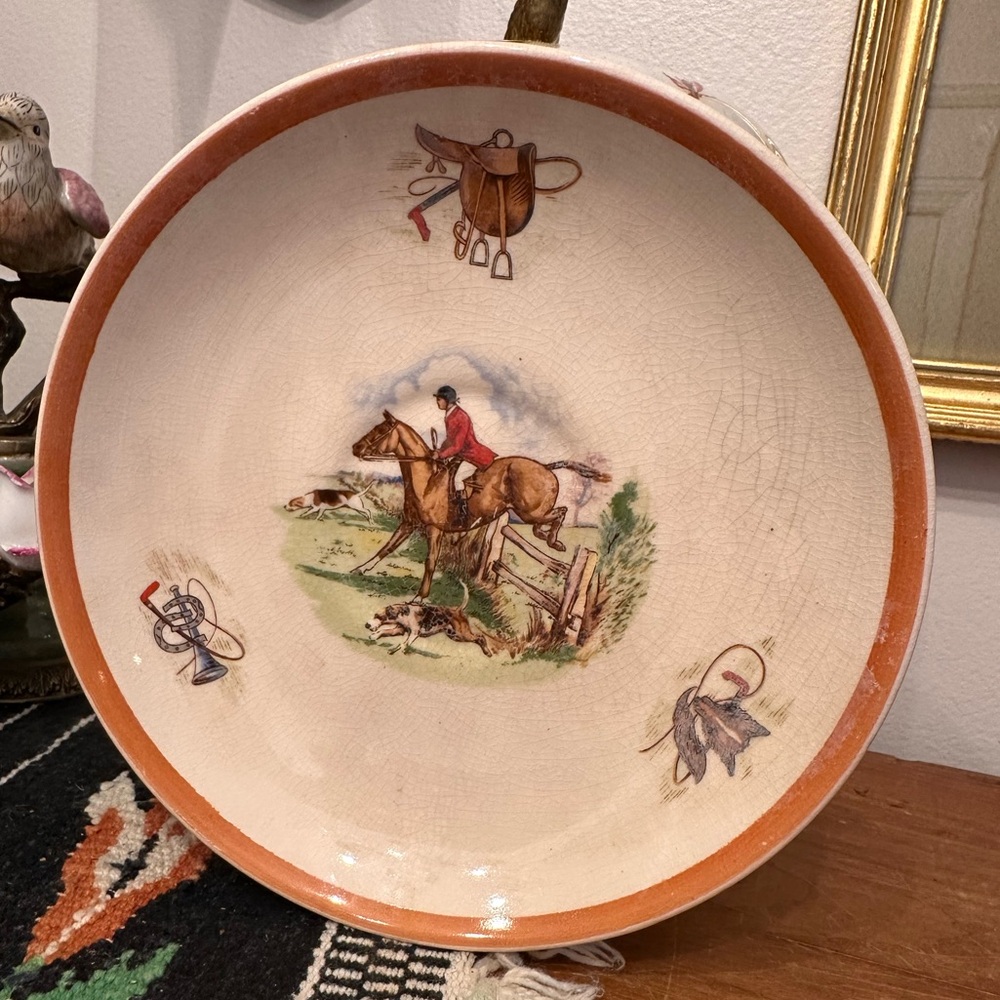 Vintage Equestrian Horse Hunting Scene Crazed Plate Ambassador Ware England